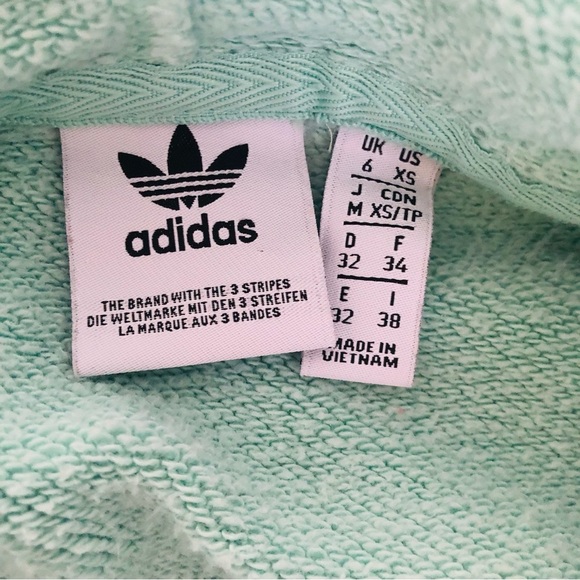 Adidas Cropped Three Stripe Cotton Hoodie Mint Sage Green Embroidered Logo XS - Picture 6 of 6